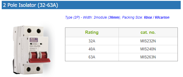 maxguard isolators (mis series) 2 pole (32-63a)