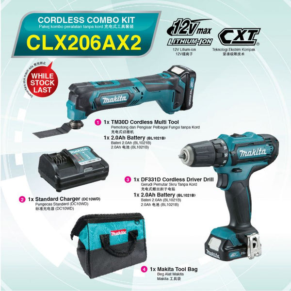 MAKITA CORDLESS COMBO KIT CLX206AX2 (TM30D & DF331D) 12Vmax