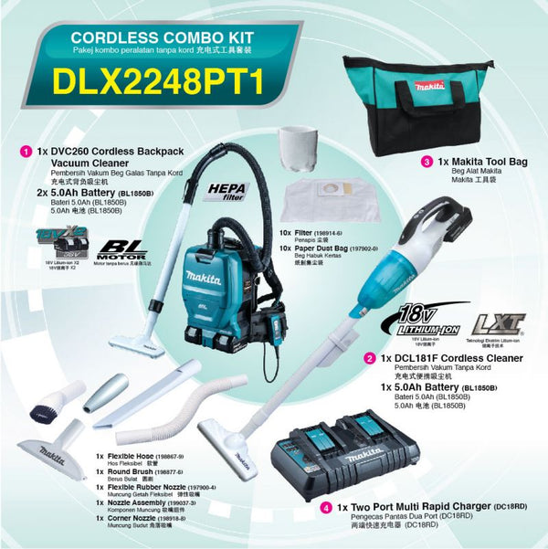 MAKITA CORDLESS COMBO KIT DLX2248PT1 (DVC260 & DCL181F) 18V