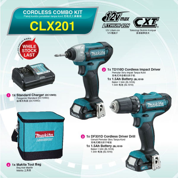 MAKITA CORDLESS COMBO KIT CLX201 (TD110D & DF331D) 12Vmax