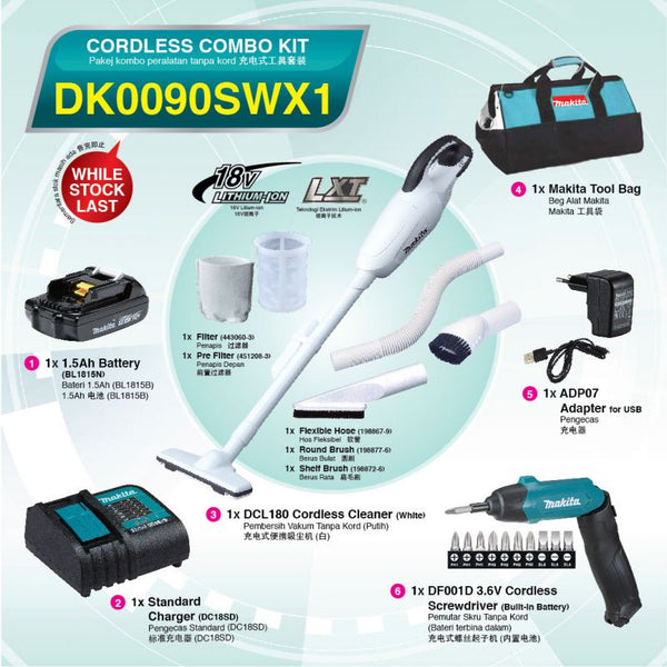 MAKITA CORDLESS COMBO KIT DK0090SWX1 (DCL180 & DF001D) 18V