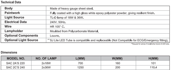 sj lite Surface Mounted - Indirect - SAC 2A'S (220) (T8)