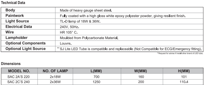 sj lite Surface Mounted - Indirect - SAC 2A'S (220) (T8)