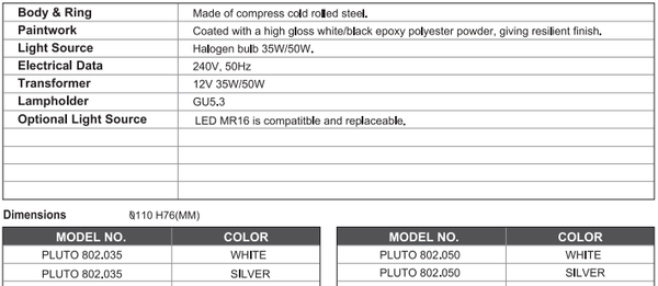 sj lite Spotlight - Recessed Adjustable Halogen - Pluto 802