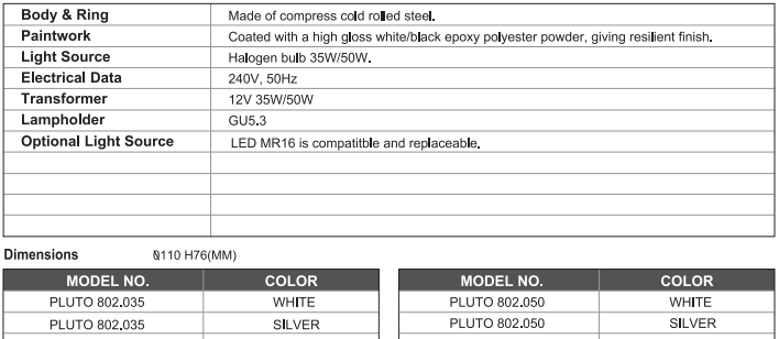 sj lite Spotlight - Recessed Adjustable Halogen - Pluto 802