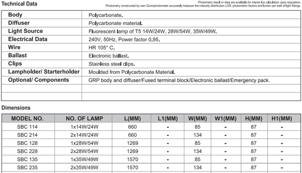 sj lite Weatherproof Fitting - IP65 - T5 - SBC 228