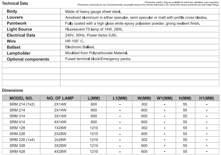 sj lite Recessed T-Bar Mounted - MOL Fitting (Imperial) (Malaysia) - SRM 228 (T5)