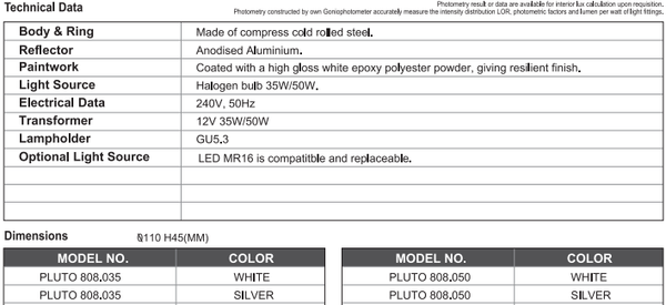 sj lite Spotlight - Recessed Halogen - Pluto 808