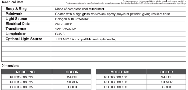 sj lite Spotlight - Recessed Adjustable Halogen - Pluto 800