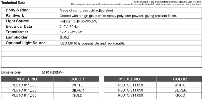 sj lite Spotlight - Recessed Halogen - Pluto 811