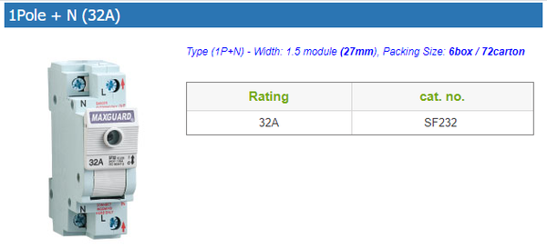 maxguard switchfuse 1Pole + N (32A)