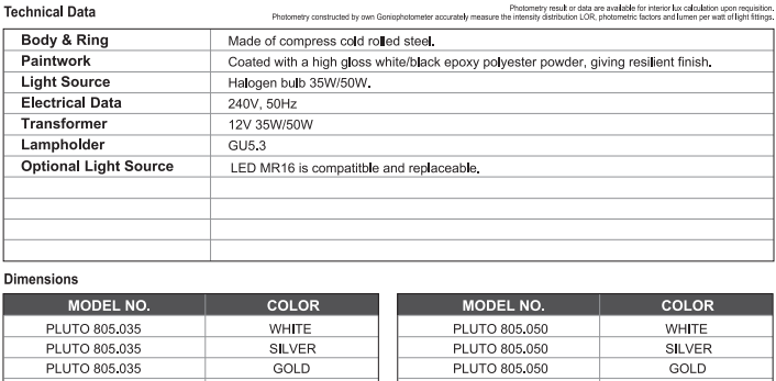 sj lite Spotlight - Recessed Adjustable Halogen - Pluto 805