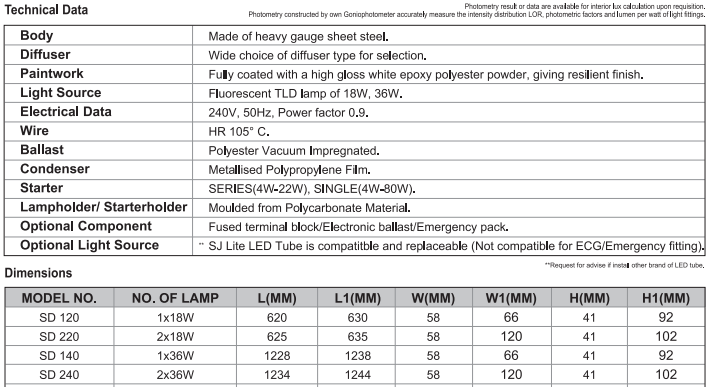 sj lite Diffused Batten - Square - SD 140 (T8)