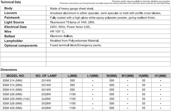 sj lite Recessed/Surface Mounted - MOL Fitting (Metric) - Singapore - SSM 228 (MM) (T5)