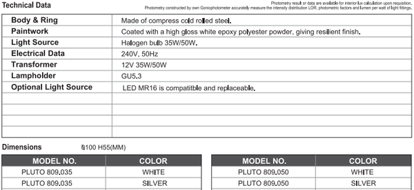 sj lite Spotlight - Recessed Adjustable Halogen - Pluto 809