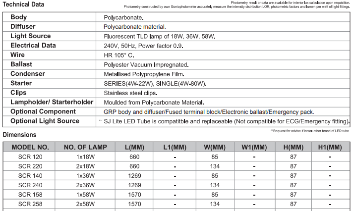 sj lite Weatherproof Fitting - IP65 - T8 - SCR 240