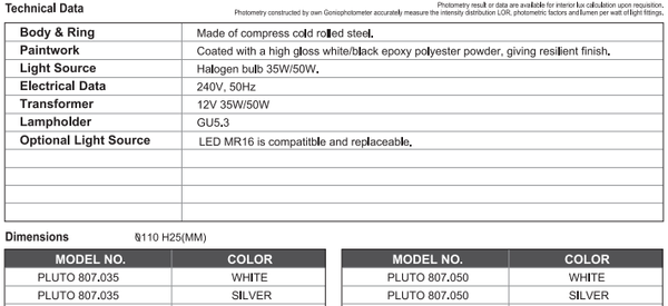 sj lite Spotlight - Recessed Adjustable Halogen - Pluto 807