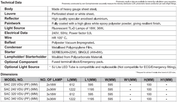 sj lite Recessed T-Bar Mounted - VDU Fitting - Perforated (Metric) - SAC 320 VDU (PF) (MM) (T8)