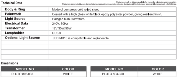 sj lite Spotlight - Recessed Adjustable Halogen - Pluto 803