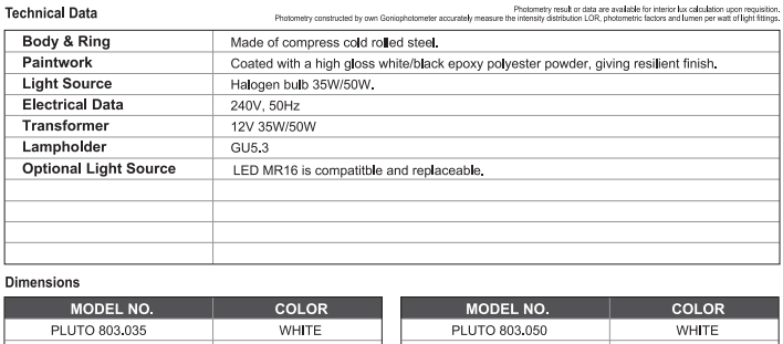 sj lite Spotlight - Recessed Adjustable Halogen - Pluto 803