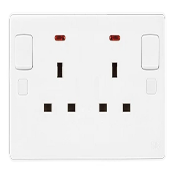 UMS 2G DP SWITCH SOCKET OUTLET NEON WITH RED ROCKER 13A DP6213R-N