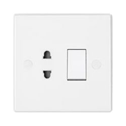 UMS 1G 2 PIN UNIVERSAL SOCKET C/W SHUTTER & 1G 1W SP SWITCH EARTH TERMINAL 10/16A US1210E