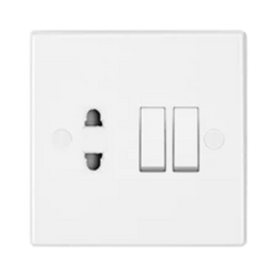 UMS 1G 2 PIN UNIVERSAL SOCKET C/W SHUTTER & 2G 1W SP SWITCH EARTH TERMINAL 10/16A US2210E