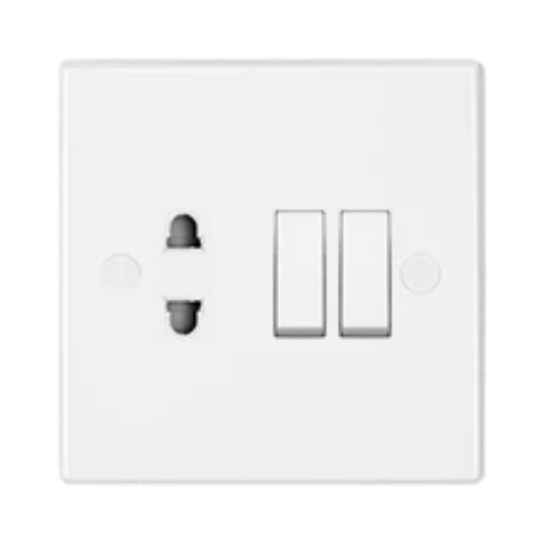 UMS 1G 2 PIN UNIVERSAL SOCKET C/W SHUTTER & 2G 1W SP SWITCH EARTH TERMINAL 10/16A US2210E